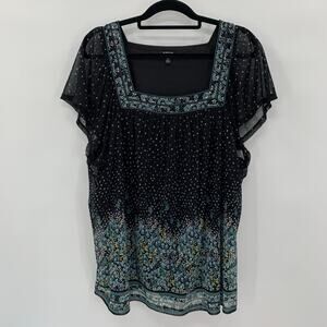 Apt. 9 Tunic Blouse Womens Plus Size 3X Blue/White Floral Layered Sheer Stretch